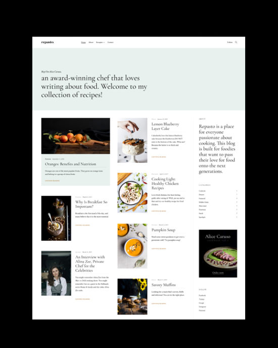 Repasto - food blog WordPress theme